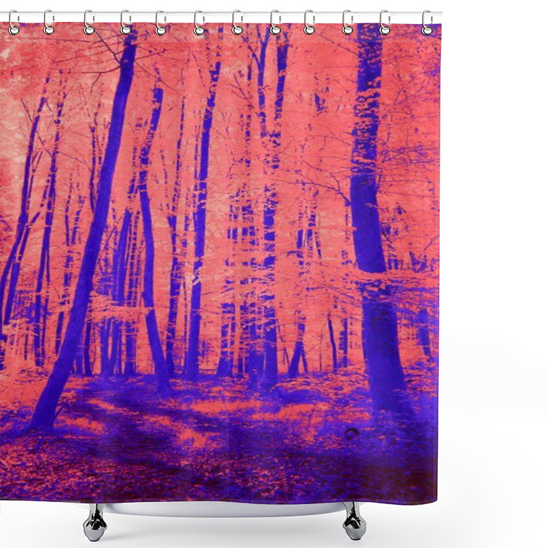 Personality  Surreal Forest With Vibrant Orange And Blue Trees, Creating A Dreamlike Atmosphere. Shower Curtains