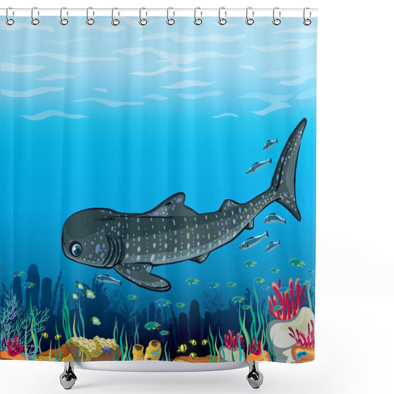 Personality  Whale Shark And Coral Reef. Shower Curtains