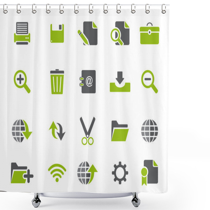 Personality  Stock Vector Green Grey Web And Office Icons In High Resolution. Shower Curtains