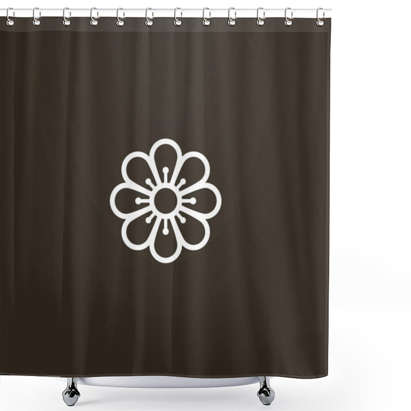 Personality  White Sign On A Black Background. Vector Line Art Outline Sign Of Chamomile Flower With Eight Petals Shower Curtains