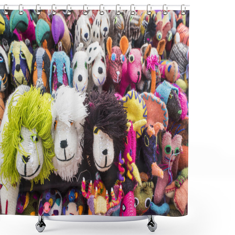 Personality  Handmade Animal Toys Display In Mexican Market Shower Curtains