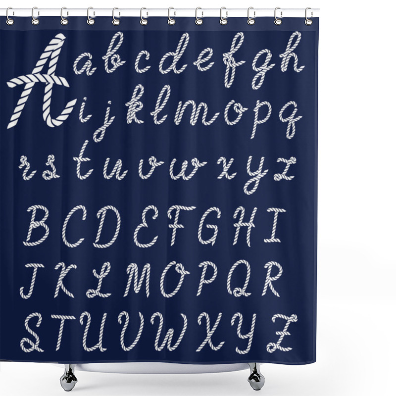 Personality  Letters Made From Nautical Rope. Hand Written Font, Alphabet. Vector Illustration Shower Curtains