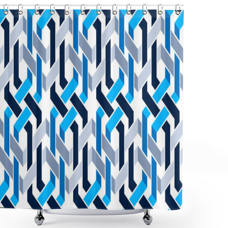 Personality  Stripy Mesh Weaving Cubes Seamless Pattern, 3D Abstract Vector B Shower Curtains