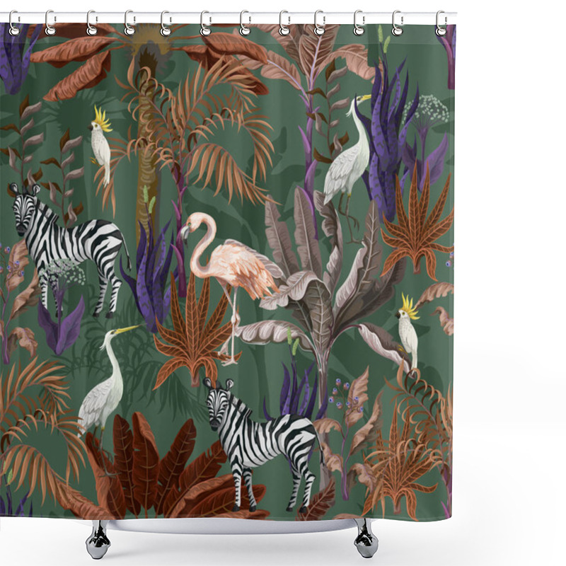 Personality  Seamless Pattern With Tropical Animals In Jungle. Vector. Shower Curtains