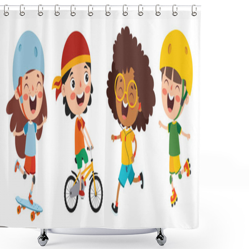 Personality  Happy Kids Making Various Sports Shower Curtains