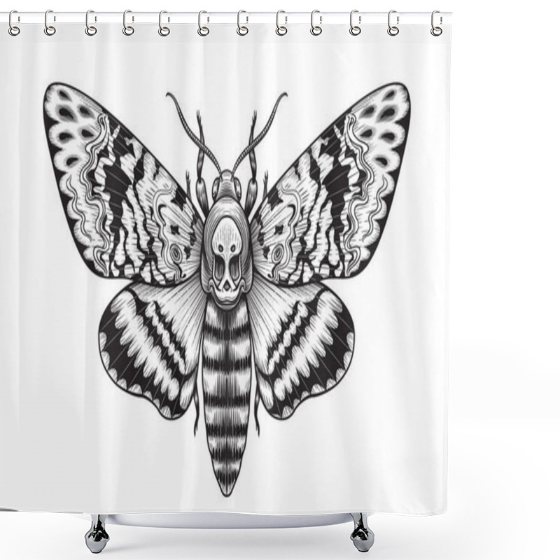 Personality  Hand Drawn Acherontia Styx Butterfly Isolated On Blank Background. Vector Monochrome Death's-Head Hawk Moth Top View. Black And White Illustration In Vintage Style, T-shirt Design, Tattoo Art. Shower Curtains