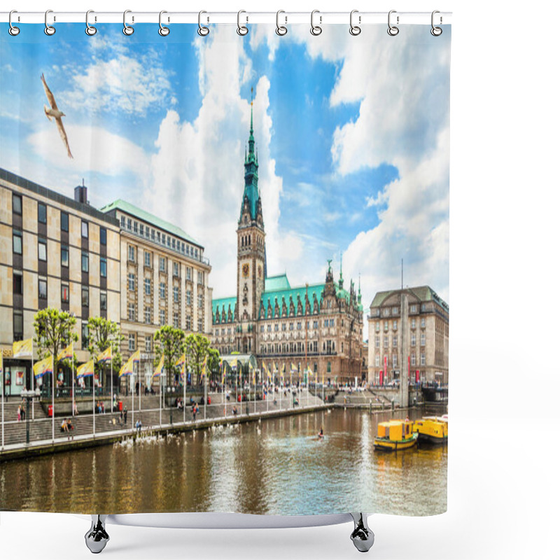 Personality  Beautiful View Of Hamburg City Center With Town Hall And Alster River, Germany Shower Curtains