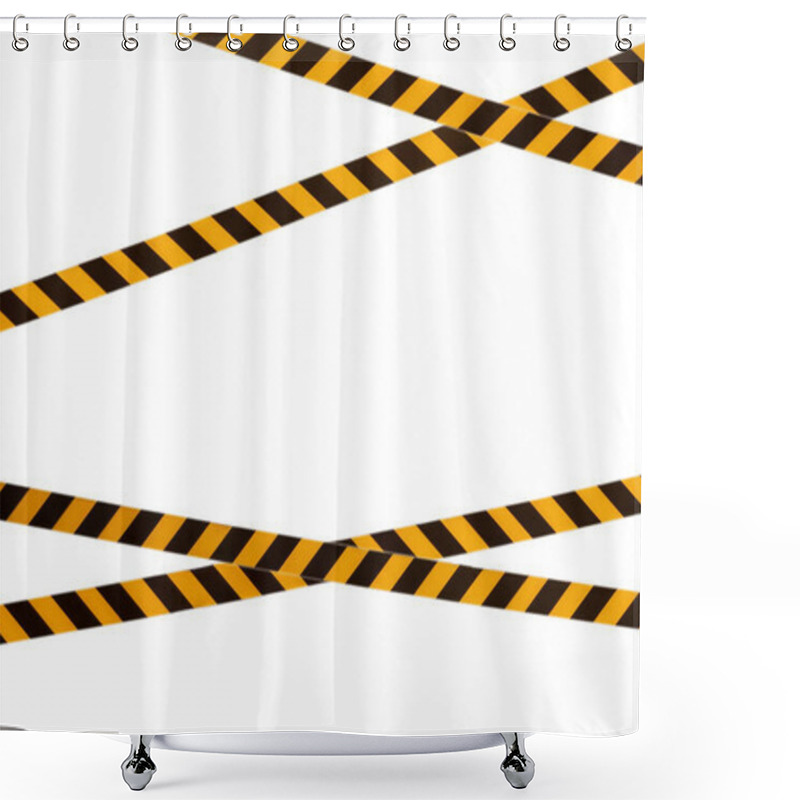 Personality  Black And Yellow Warning Lines Of Barrier Tape Prohibit Passage. Barrier Tape On White Isolate. Barrier That Prohibits Traffic. Danger Unsafe Area Warning Do Not Enter. Concept Of No Entry. Copy Space Shower Curtains