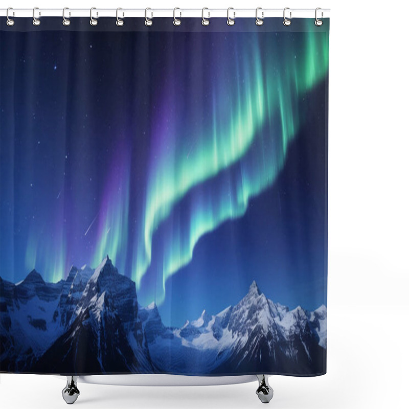 Personality  Dramatic Night Sky With Shooting Stars And Aurora Over Mountains  Shower Curtains