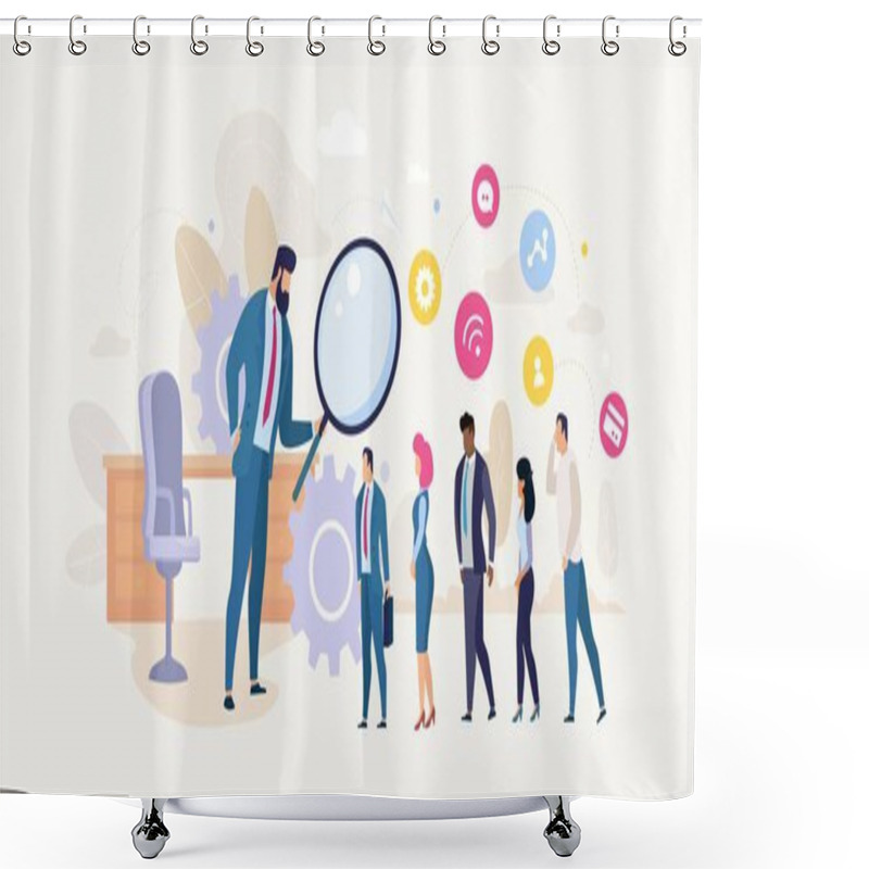 Personality  HR Manager Analyzing Job Candidates Resume Vector Shower Curtains