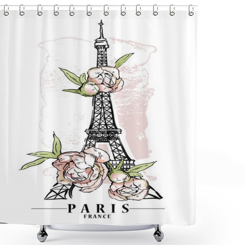 Personality  Paris Vector Illustration. Floral Backround, Vector Illustration. Shower Curtains