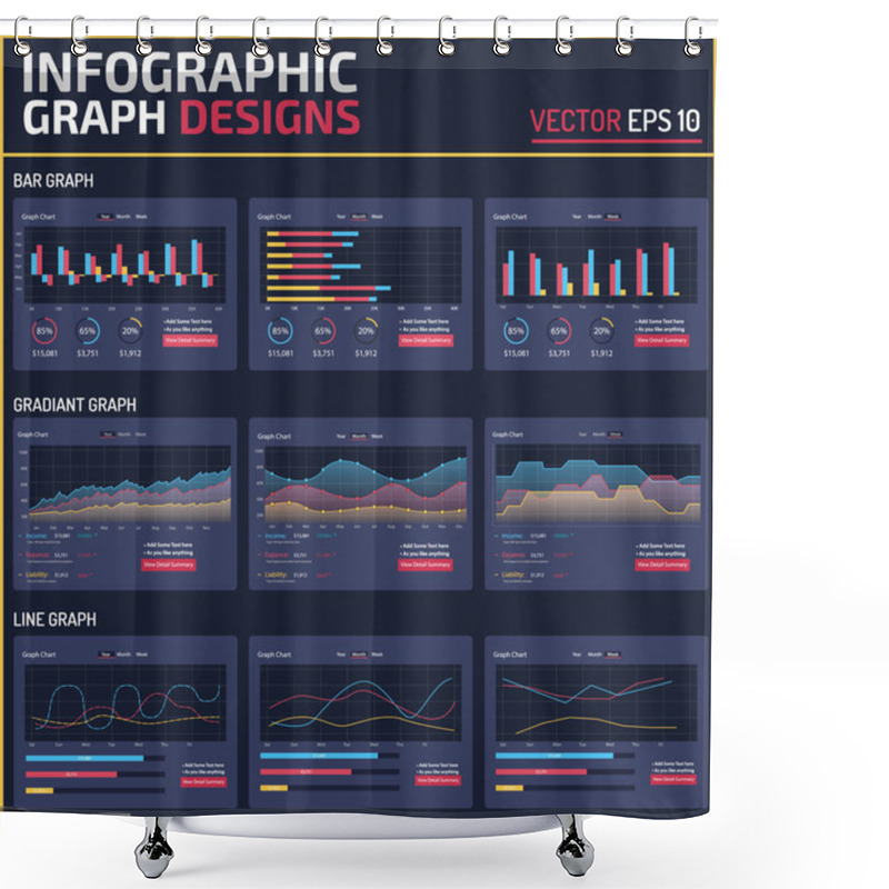 Personality  6 Different Infographic Element Graph Design Vector Template Shower Curtains