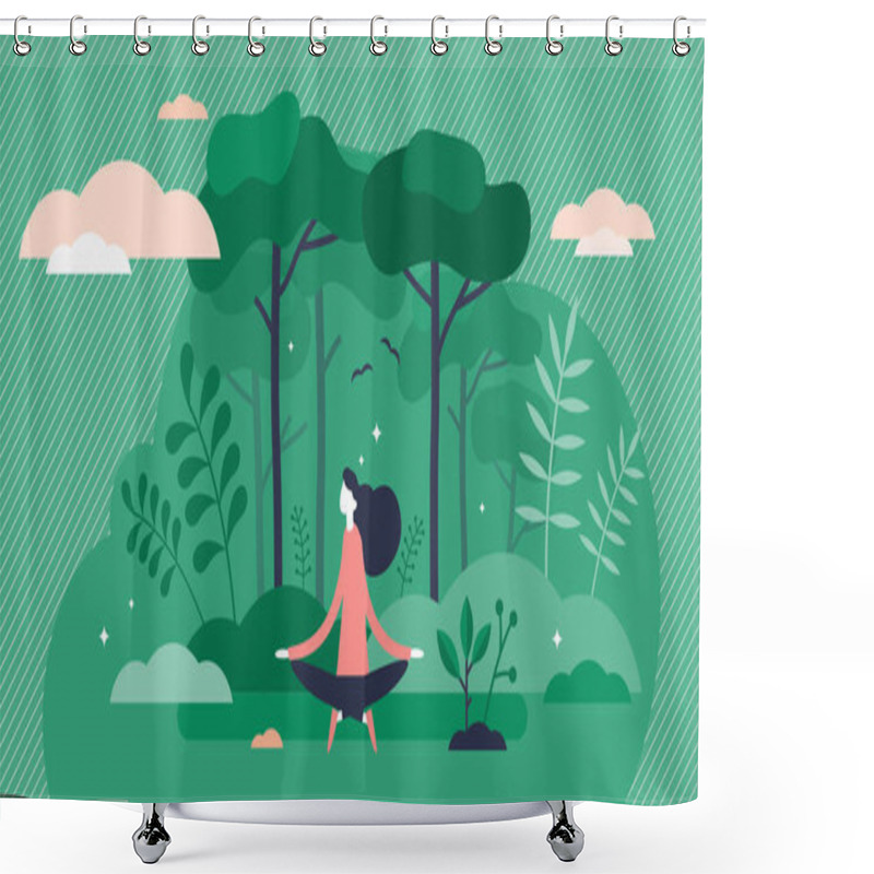 Personality  Forest Bathing Vector Illustration. Nature Therapy Flat Tiny Person Concept Shower Curtains