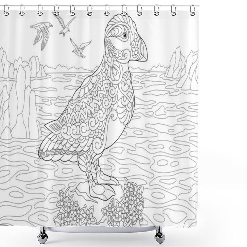 Personality  Zentangle Puffin Sea Bird Shower Curtains