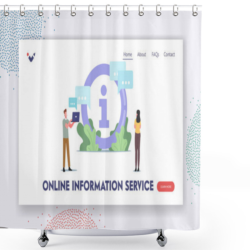 Personality  Online Information ServiceLanding Page Template. Characters Stand At Info Desk. People Need In Supermarket Or Bank Shower Curtains