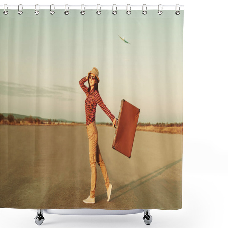 Personality  Woman With Suitcase Shower Curtains