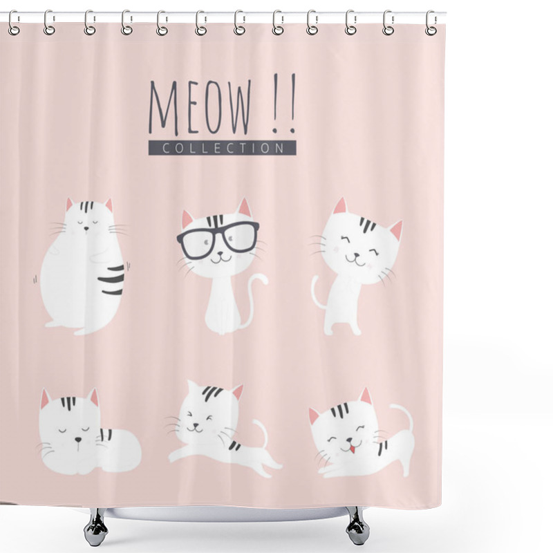 Personality  Set Of Cute Cats Vector Illustration. Shower Curtains