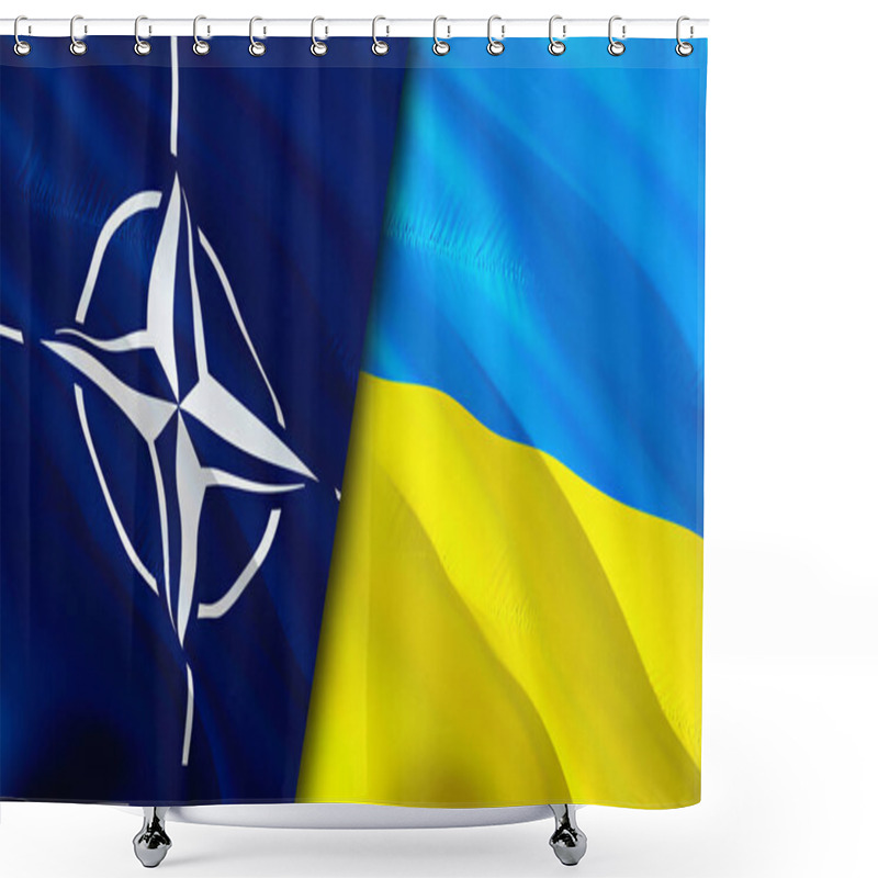 Personality  NATO And Ukraine Flags. 3D Waving Flag Design. Ukraine NATO Flag, Picture, Wallpaper. NATO Vs Ukraine Image,3D Rendering. NATO Ukraine Relations Alliance And Trade,travel,tourism Concep Shower Curtains