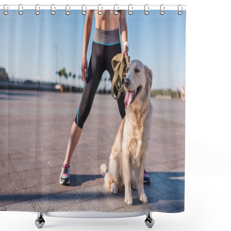 Personality  Sportswoman With Dog Shower Curtains