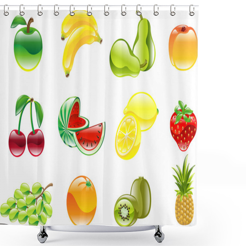 Personality  Gorgeous Shiny Fruit Icon Set Shower Curtains