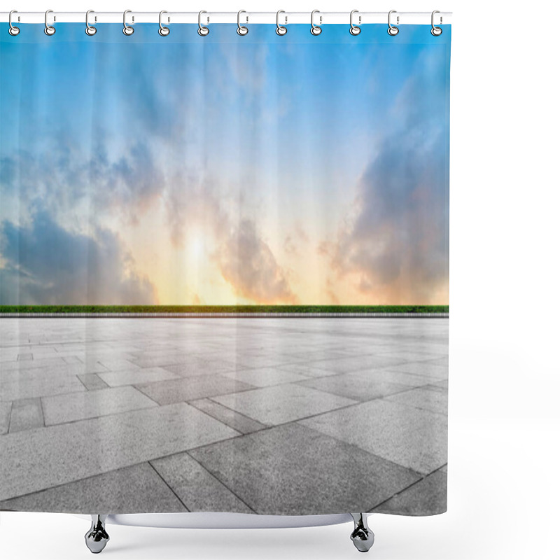 Personality  Empty Plaza Bricks And Sky Landscap Shower Curtains