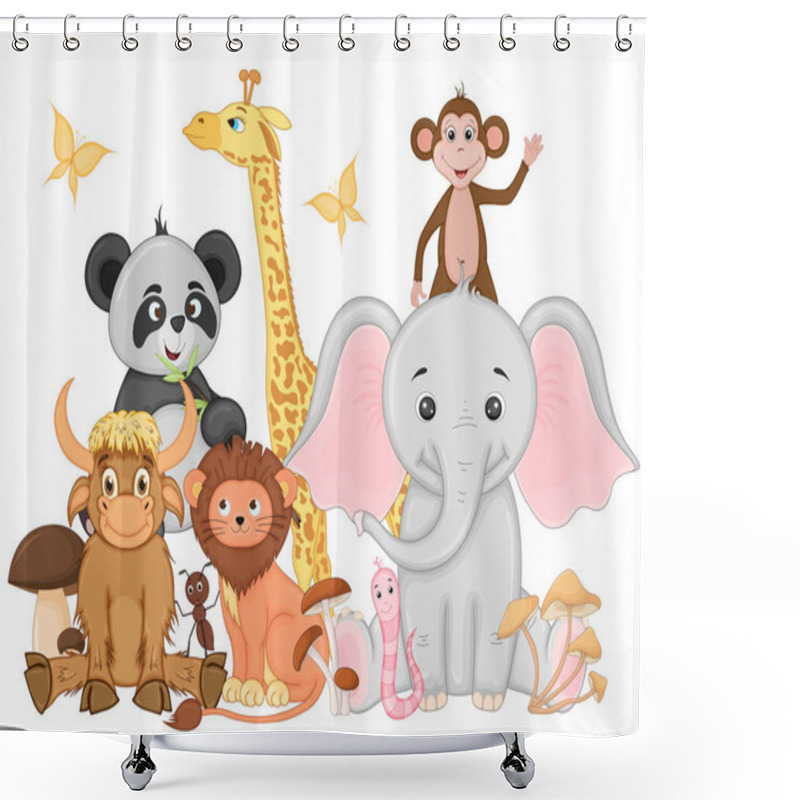 Personality  Vector Illustration Set Of Funny Exotic Animals Shower Curtains