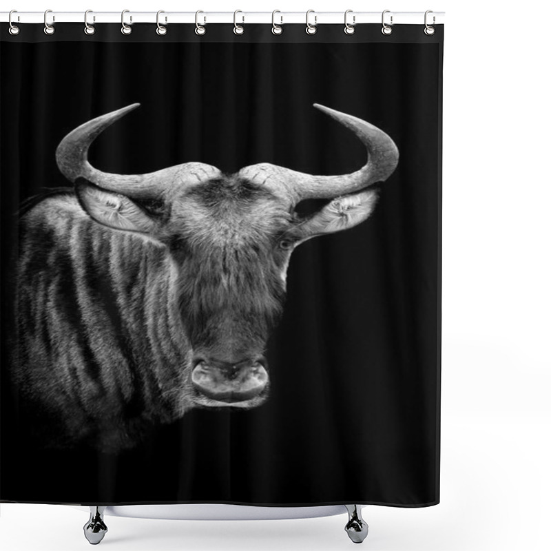 Personality  Wildebeest On Dark Background Shower Curtains