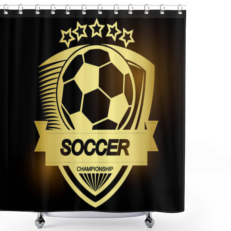 Personality  Illustration Of Golden Soccer Symbol Or Label And Logo Shower Curtains