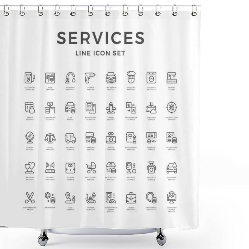 Personality  Set Line Icons Of Service Shower Curtains