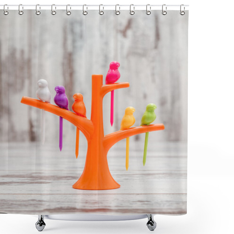 Personality  Fruit Or Dessert Bird Toothpicks On Tree Shaped Stand Holder  Shower Curtains