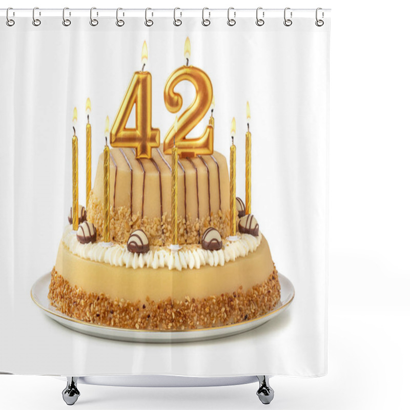 Personality  Festive Cake With Golden Candles - Number 42 Shower Curtains