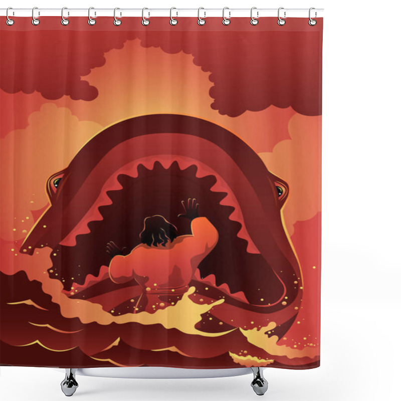 Personality  Jonah And The Whale Vector Illustration Shower Curtains