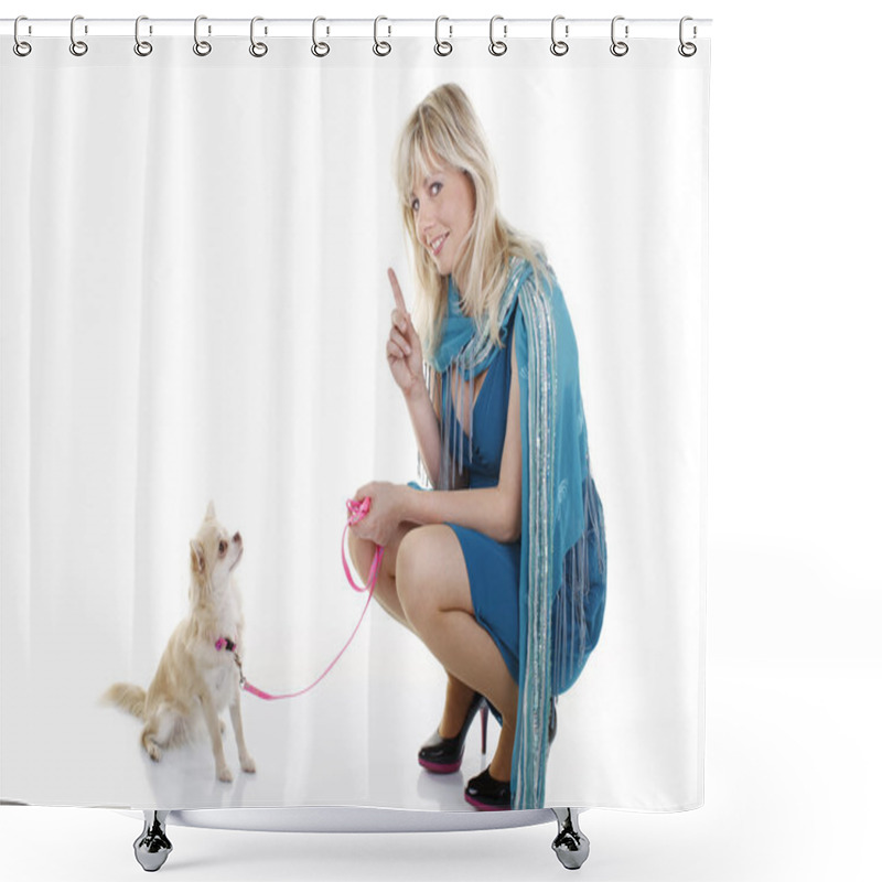 Personality  Little Chihuahua Dog On The Leash - Education Shower Curtains