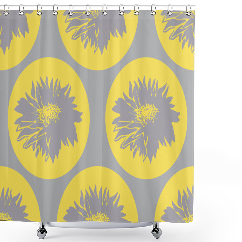 Personality  Geometric Seamless Pattern With Chrysanthemum Ultimate Gray On Yellow Illuminating.  Shower Curtains