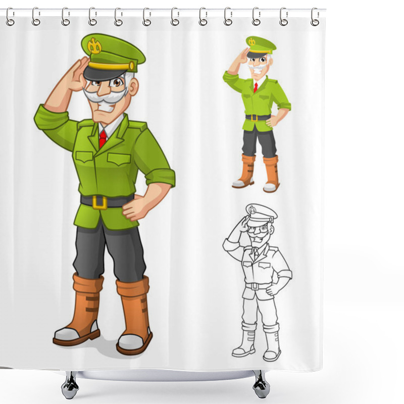 Personality  General Army Cartoon Character With Salute Hand Pose Shower Curtains