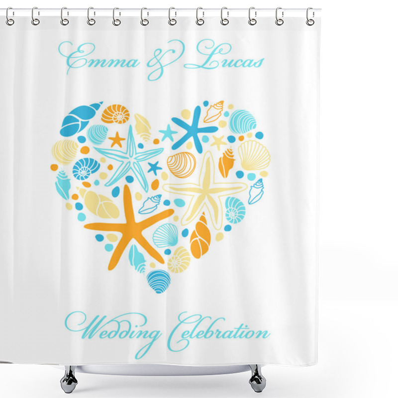 Personality  Shells And Starfishes In Heart Shape Shower Curtains