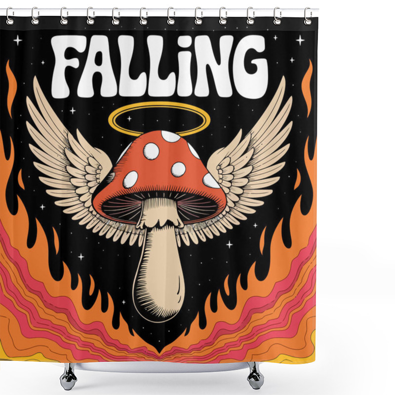 Personality  Psychedelic Mushroom With Wings And Vibrant Flames. Shower Curtains