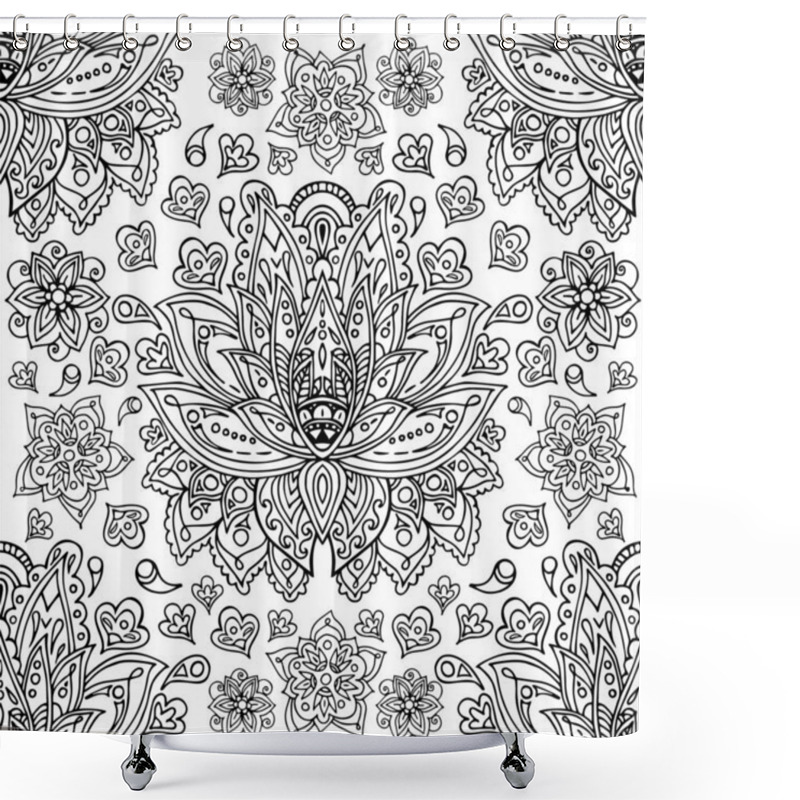 Personality  Floral Seamless Pattern With Hand Drawn Lotus Flowers. Decorative Abstract Floral Monochrome Water Lilies Pattern Shower Curtains