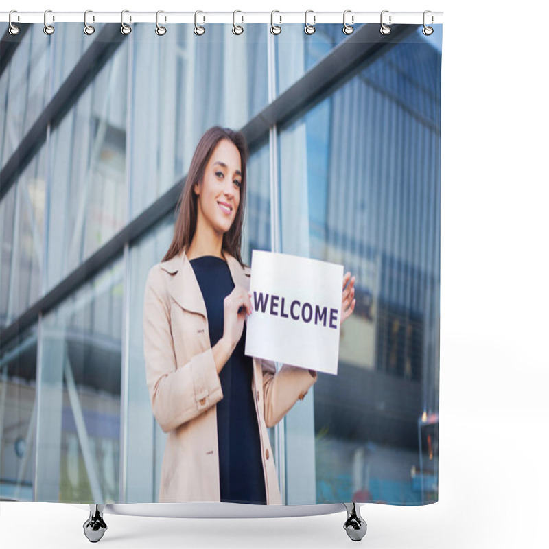 Personality  Women Business With The Poster With Welcome Message Shower Curtains