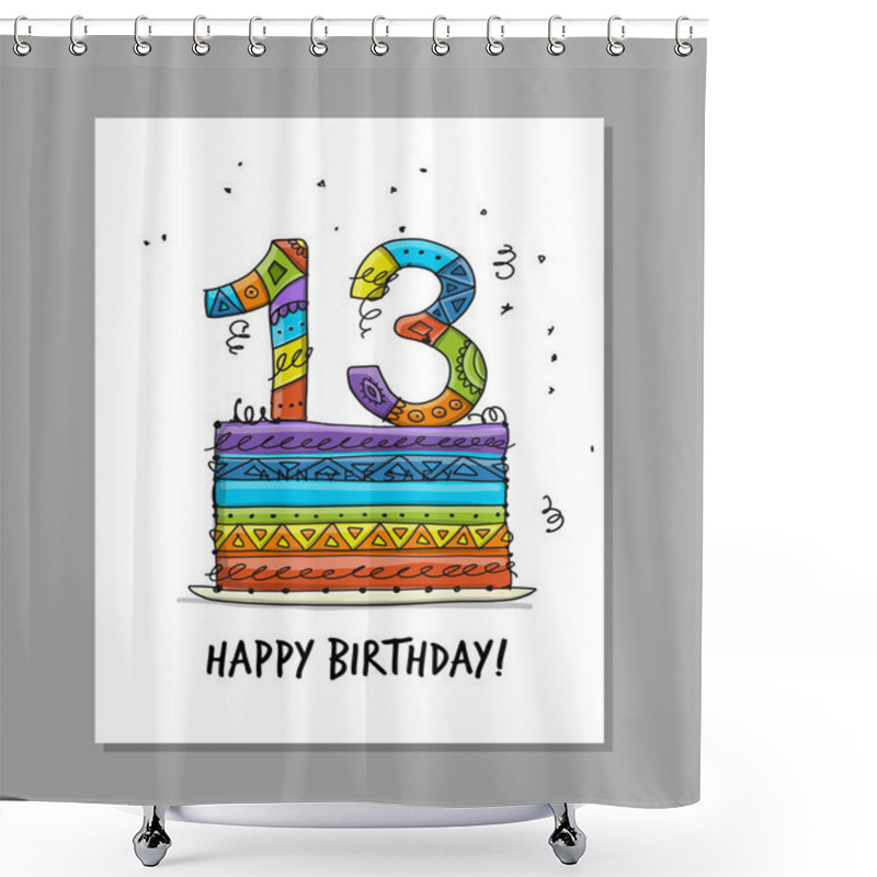 Personality  13th Anniversary Celebration. Greeting Card Template Shower Curtains