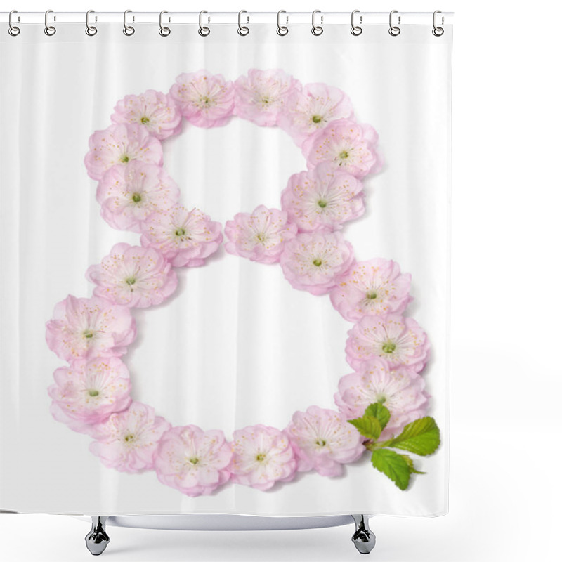 Personality  Pink Flowers In  Shape Of Number Eight On White Background Shower Curtains