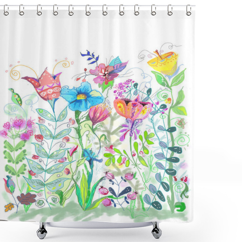 Personality  Pretty Flowers Decorative Hand Drawing Illustration Shower Curtains