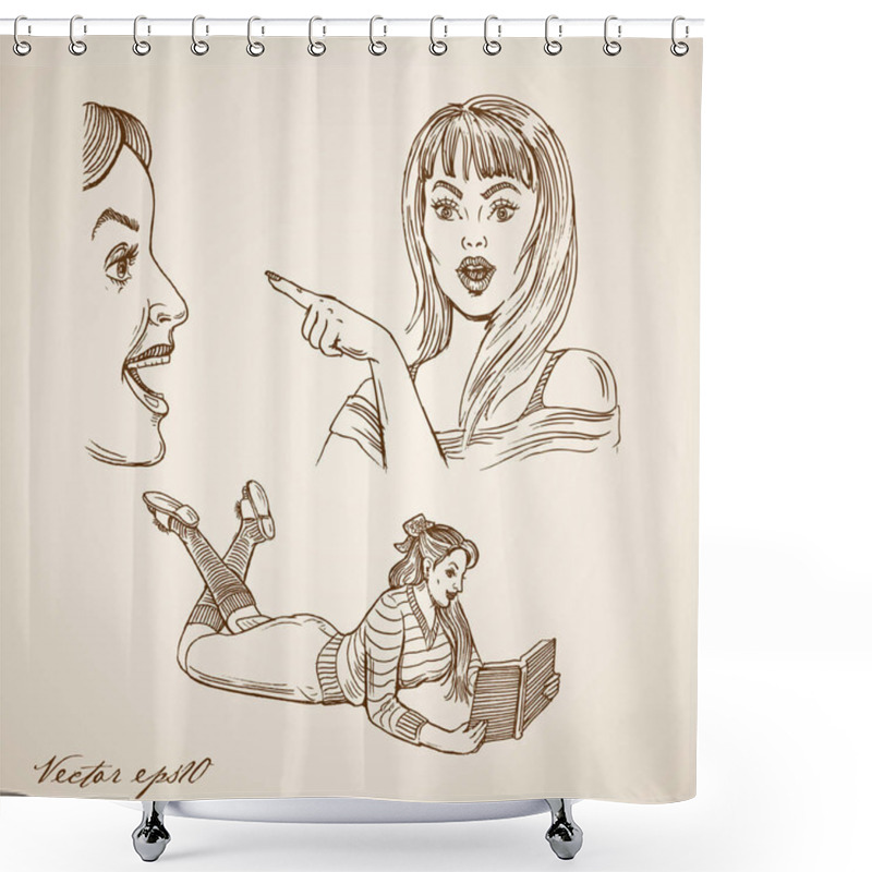 Personality  Lady Doodle Collage Shower Curtains