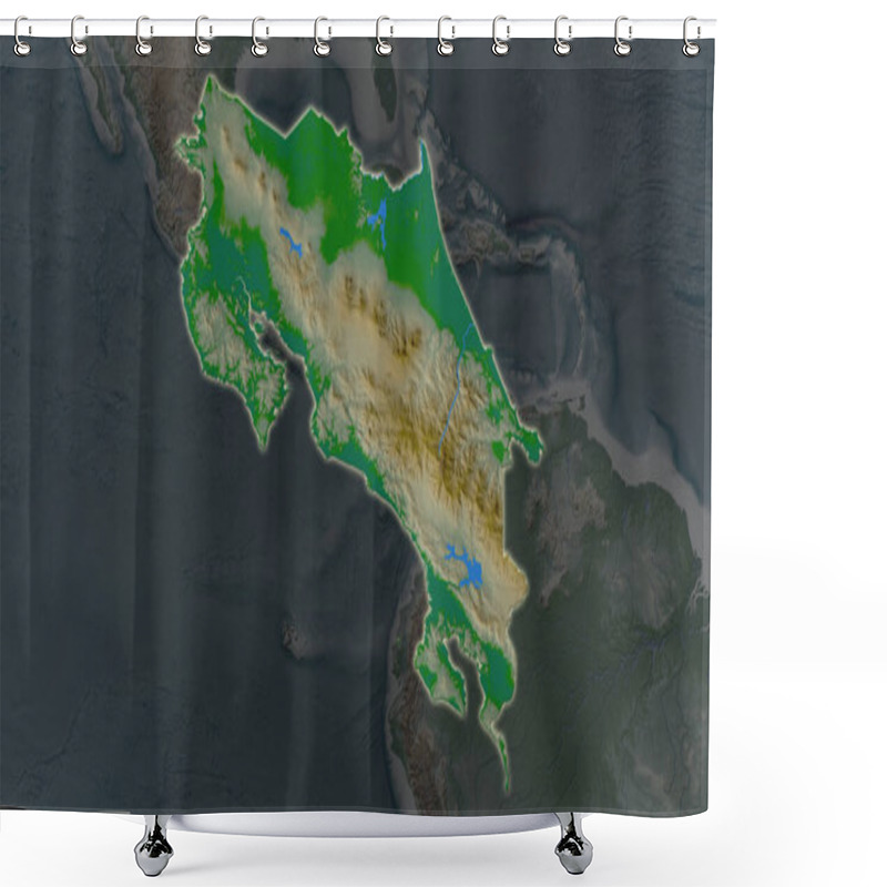 Personality  Costa Rica Area Enlarged And Glowed On A Darkened Background Of Its Surroundings. Main Physical Landscape Features Shower Curtains