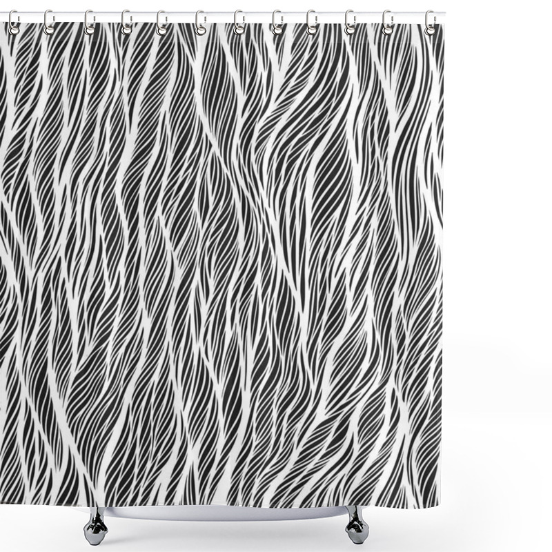 Personality  Abstract Monochrome Black And White Doodle Seamless Pattern. Hand Drawn Waves Ornament. Vector Illustration Shower Curtains