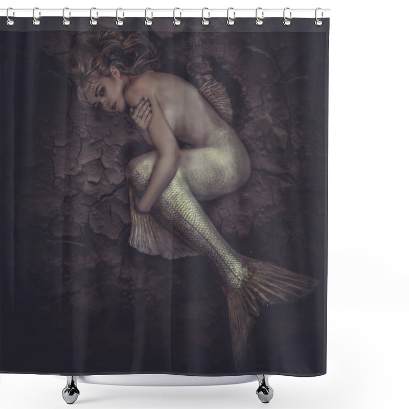 Personality  Mermaid Trapped In Sea Of Mud Shower Curtains