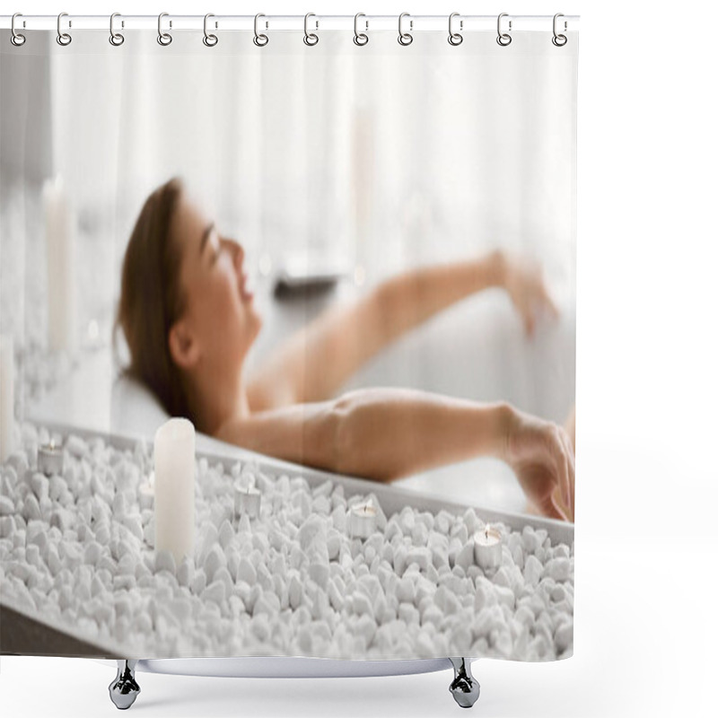 Personality  Woman Lying In Bath With Foam And Candles Shower Curtains