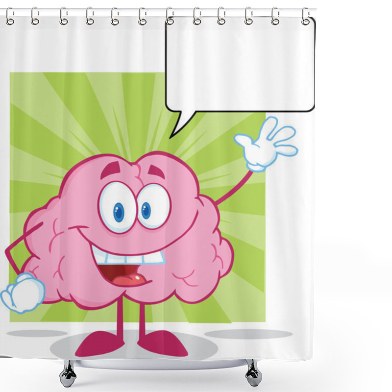 Personality  Brain Cartoon Character Waving For Greeting With Speech Bubble Shower Curtains