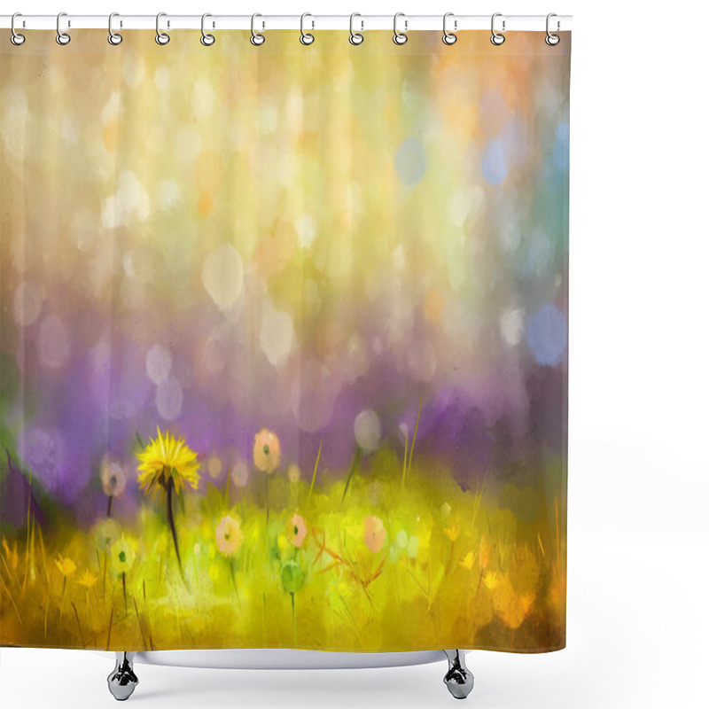 Personality  Oil Painting Nature Grass Flowers- Yellow Dandelions Shower Curtains