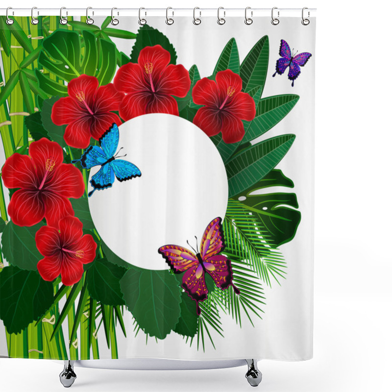 Personality  Tropical Floral Design Background With Butterflies. Shower Curtains